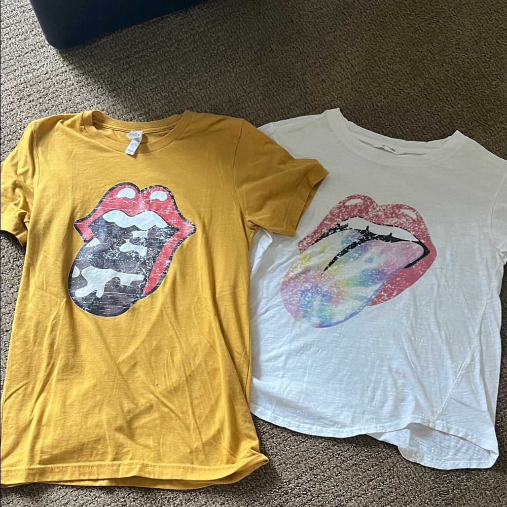 Graphic Rolling Stones Inspired T-Shirts - Yellow and White